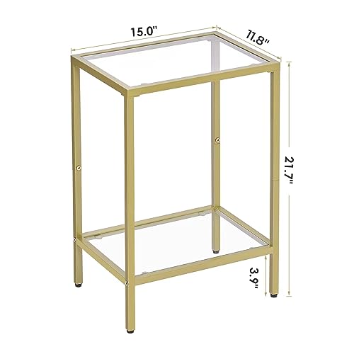 HOMSHO Side Tables Set of 2, End Tables with Tempered Glass, 2-Tier Nightstands with Storage Shelves, Coffee Table with Modern Style, Slim Sofa Table for Living Room, Bedroom, 11.8" D x 15" W, Golden - Image 3
