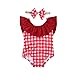 Siyova Costume da Bagno Bambina Costumi Senza Schienale con Spalle Scoperte Scozze + Fascia per Capelli con Fiocco 2 Pezzi Completo Bambina Neonata Vestito Mare Estate (Rosso, 3-6mesi)
