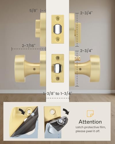 Image of Goldenwarm Gold Door Knobs with Deadbolt, Zinc Alloy Exterior Front Door Knobs and Single Cylinder Deadbolt, Matte Black Front Door Locks Set (2 Pack)