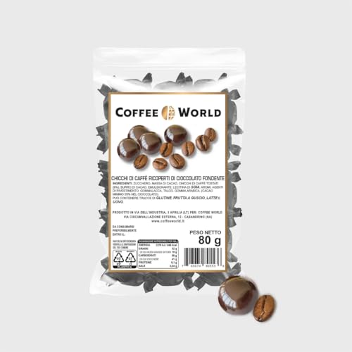 Ciocoworld Espresso 480gr - Granos de café arábica recubiertos de chocolate negro, pequeños chocolates en porción individual Coffee World (6 bolsitas de 80g)