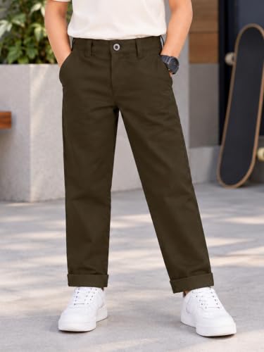 Image of KiddoPanti Boys 100% Cotton Twill Chinos Pant | Comfortable Regular Fit | 2 Side Pocket, 2 Back Pocket | Ankle Length | Back Elasticated Waistband with Button Zip Open Fly