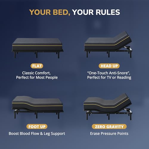 Image of EGOHOME Massage Split King Adjustable Bed Frame and 12 inchMemory Foam Mattress | Independent Head and Foot Incline, Zero Gravity, 12 inch Adjustable Legs, No Headboard, Wireless Remote,USB Ports