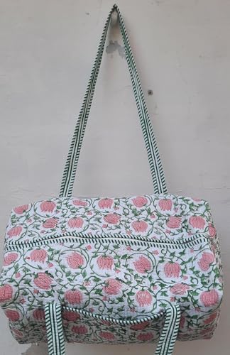 Women’s Cotton Quilted Duffel Bag, Floral Embroidered Travel Bag, Boho Weekend, Overnight, Shopping & Carry-On Shoulder Bag (20x10x10) (24x12x12")4
