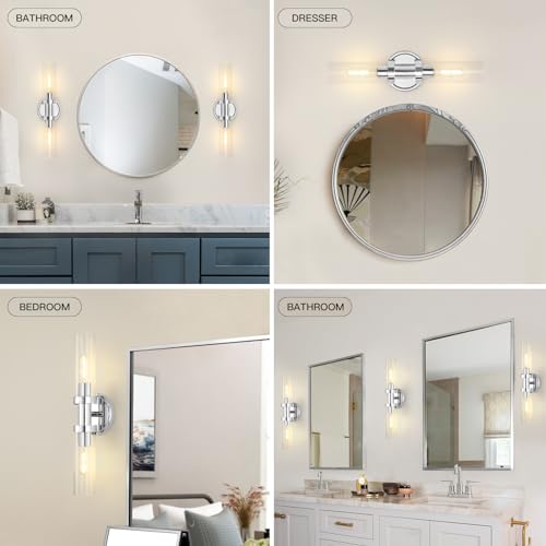 Image of Chrome Bathroom Light Fixtures,Modern Bathroom Wall Sconces,Metal Wall Sconce with Clear Glass Shade,Modern Wall Light Up and Down Wall Mount Lamp for Bedroom,Living Room,Hallway,Kitchen