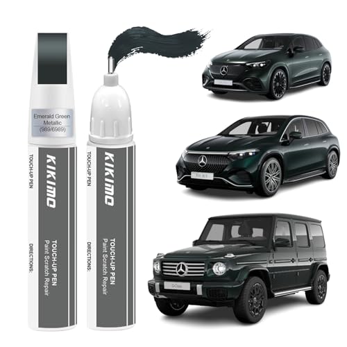 KIKIMO for Mercedes-Benz Touch Up Paint(Emerald Green Metallic(989/6989)), Car Paint Repair Kit for Mercedes-Benz, 2 In 1 Scratches Repair with Pen Tip and Brush, Color-Matched for Quick & Easy Fix