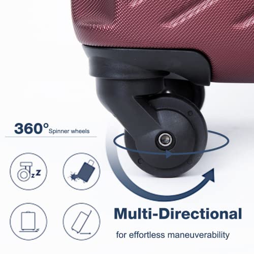 3-Piece Set Luggage Sets with Spinner Wheels, ABS Lightweight Suitcase with Two Hooks, Spinner Wheels, TSA Lock, 20’’/24’’/28’’ Luggage (Red)3