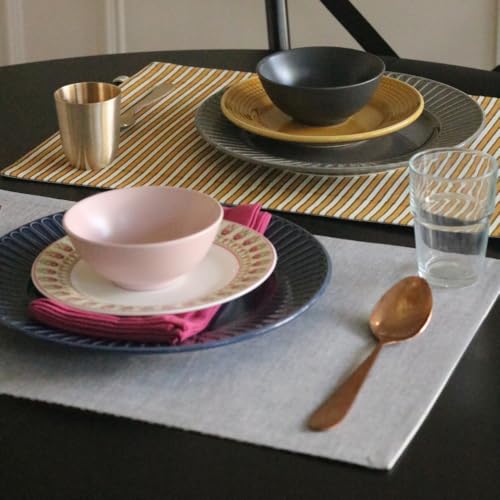 Image of THE YARD HOUSE Placemats - Reversible & Wipeable Cotton Placemats (Ochre Mirage & Grey Chambray, Set of 4)