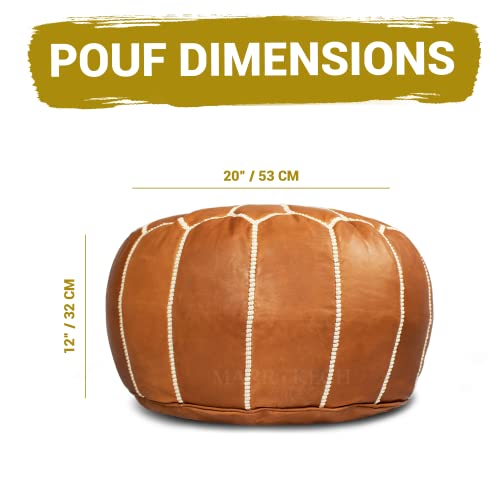 Marrakesh Style Comfortable Leather Ottoman Pouf - Handmade Unstuffed Moroccan Pouf Cover - Round Pouf & Foot Rest Ottoman - Perfect For Living Rooms Bedrooms & Kids Room - Brown #TOP2