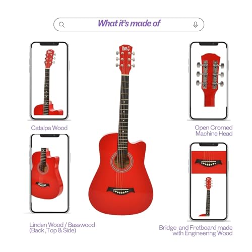 Image of Renewed BLUEBERRY B-38C Acoustic Guitar Kit with Bag, Strap, One Pack Strings And 2 Picks 38 Inch(Raspberry)