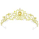 Jaciya Crystal Tiara Crown for Women, Silver with Yellow Rhinestone, Bridal Hair Accessory for Birthday, Wedding, Prom, Pageant