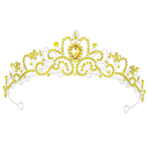 Corona de cristal Jaciya plata y diamantes amarillos para novia
