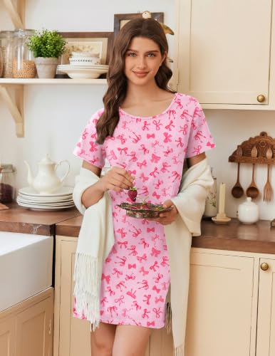 Image of Ekouaer Cotton Nightgowns for Women Short Sleeve Sleepshirts Soft Sleepwear
