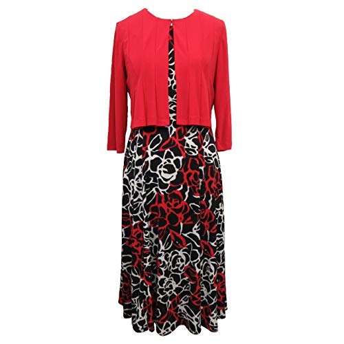 Danny and Nicole Danny & Nicole Women's ITY Solid & Floral Print Jacket Dress, Red/Black, 10