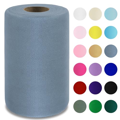 Image of Foggy Blue Tulle Fabric Roll 6 Inch x 100 Yards Tulle Ribbon