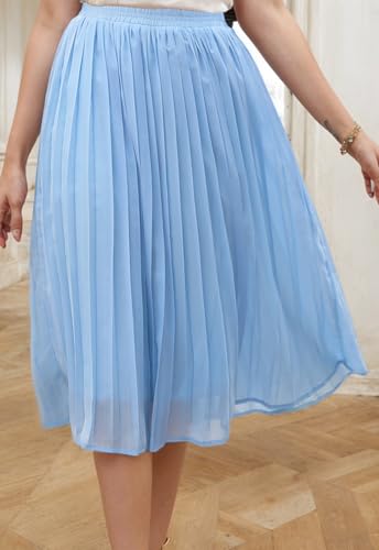 Women's Summer Casual Cozy Pleated Skirt Chiffon Elastic Waist Swing A Line Boho Skirts3