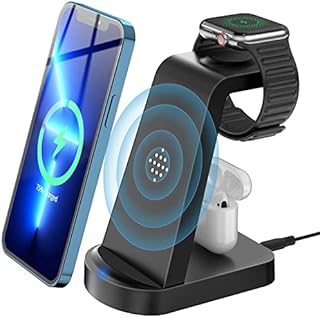 3 in 1 Wireless Charging Station, KOOPAO 18W Fast Portable Wireless Charger Dock Stand Multiple Devices, Compatible with iPhone 14/12/13/11 Pro Max/X/XS/XR/8/8 Plus, iWatch and iPods Series