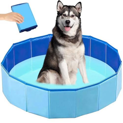 Abiemuce 60x20CM Faltbarer Hundepool mit Ablassventil PVC, Hundepool rutschfest für Kleine & Mittlere Hunde Katze, auch für Kinder Geeignet, Tragbar und Leicht zu Verstauen