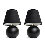Simple Designs LT2008-BLK-2PK Mini Ceramic Globe Table Lamp 2 Pack Set with Matching Fabric Shade, Black - Image 2