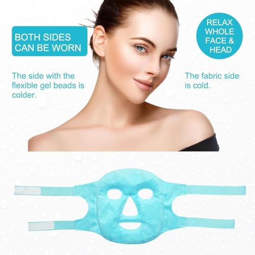 Image of JUDEE Reusable Gel Beads Face Mask - Hot & Cold Therapy Pillow for Face and Eyes - Soft, Adjustable, and Comfortable Relaxation Mask (Blue)