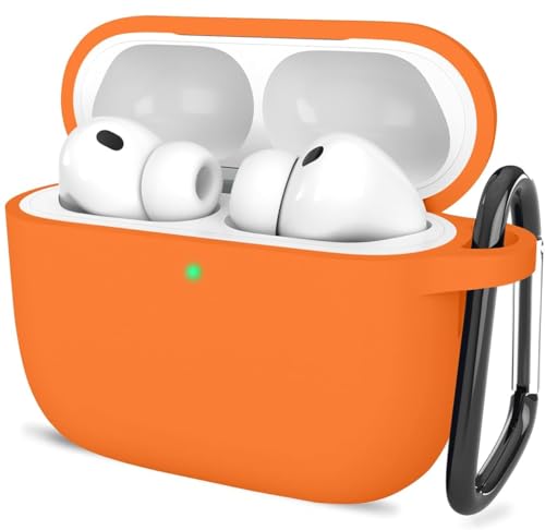 Image of New Soft Silicone Case Compatible with Apple AirPods Pro 3 Generation (2025) Protective Silicone 360 Full Protection Dust-Proof Shockproof Case Cover with Hook (Cover Only) (Orange)