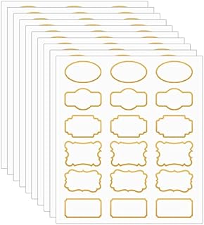 BLMHTWO 180 Pieces Label Stickers, Labels for Jars Golden Border Sticky Labels Waterproof Removable Tag for Home Office School Meeting Reunion Suitcases Refrigerators Closets