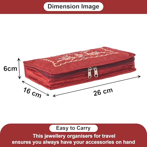 Image of Amazon Brand - Solimo Cotton Blend Embroidery Jewellery Kit cum Pouch, Maroon