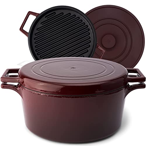 Cocotte In Ghisa Smaltata HUAFA 24cm 3,8L - Forno Olandese Rosso Ciliegia Per Cucina Lenta - Foto 2