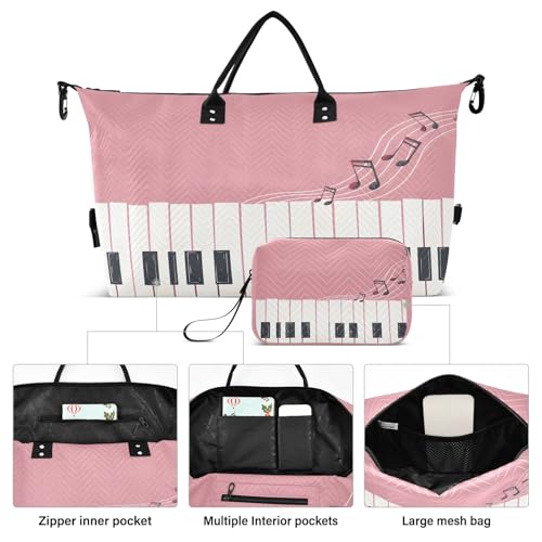 Weekender Bags Travel Duffel Gym Bag Pink Piano Carry on Overnight Tote Bag with Toiletry Bag for Airplane Travel Trip Gym Yoga2