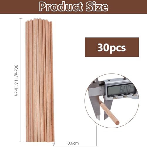 OLYCRAFT 30Pcs Round Wood Sticks 30cm Long Unfinished Beech Wooden Strips 6mm Round Dowels Strips Wooden Dowel Rod Natural Wood Sticks Model Accessories for Building Model DIY Craft Supplies - Image 2