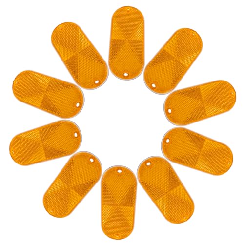 Image of Hitefu 10PCS Front Reflector, Yellow Oval Safety Reflectors for Roads Mailboxes Automobiles Trailer Boats Tunnels Reflector, Self Adhesive Or Drill Quick Mount