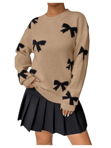 Image of Milumia Women's Y2K Bow Sweater Long Sleeve Crew Neck Knit Pullover Top
