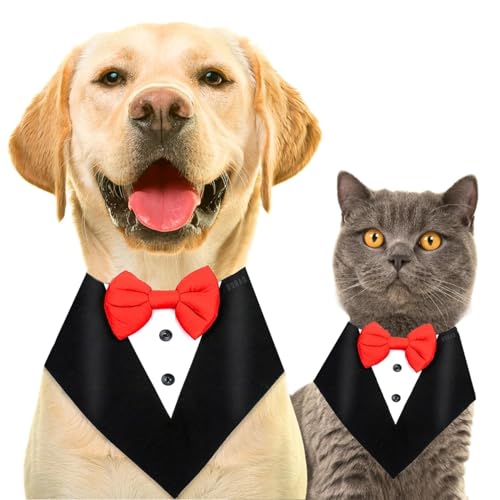 BURAQ Polyester Dog Tuxedo | Bandana Set | Bow tie | Wedding Party Suit | for Small Medium Large | Male and Female Dogs | Golden Retriever Labrador shitzu Pug (Black, XS), 1 Count