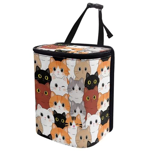 Image of Talayituse Cartoon Cat Print Car Trash Can Portable Auto Garbage Bin Multifunctional Vehicle Interior Accessories with Adjustable Straps Universal Fit Truck SUV Sedan