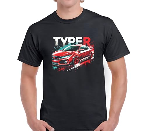 Image of Genérico Black T Shirt Type R JDM Graphic Design Car Red Racing Style Unisex Soft Cotton Gift for Car Lovers, Black/White, M