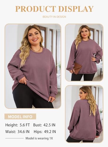 Image of Eytino Women Plus Size Sweatshirt Oversized Crew Neck Long Sleeve Tops