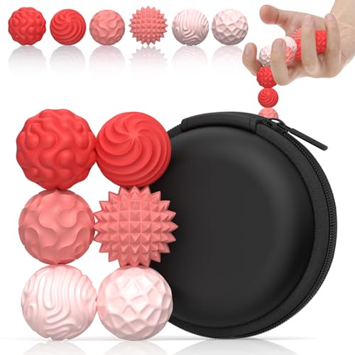 Silicone Magnetic Balls, Fidget Toys for Adults & Teens, 6PCS Stress Balls Sensory Toy, Quiet Magnet Desk Fidgets with Textured, ADHD Anxiety Relief Items, Fun Stocking Suffers Gifts (Pink)