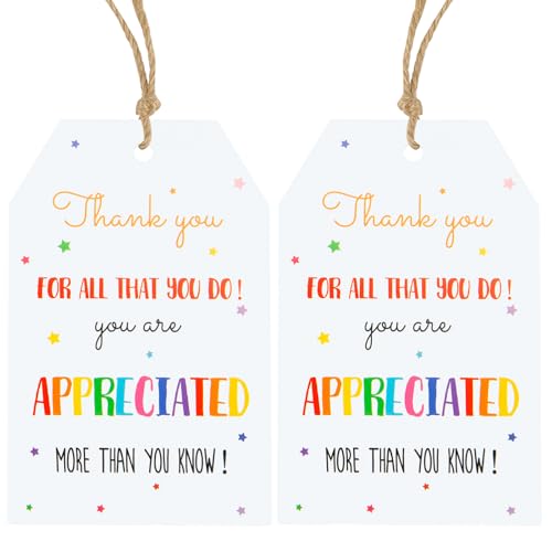 Anwyll Thank You Gift Tags - 100Pcs Thank You for All You Do Tags with String Teacher Appreciation Thanks You Gift Tag for Favor Hang Paper Gifts Tag for Employee Volunteer Nurse Doctor(Colorful Star)