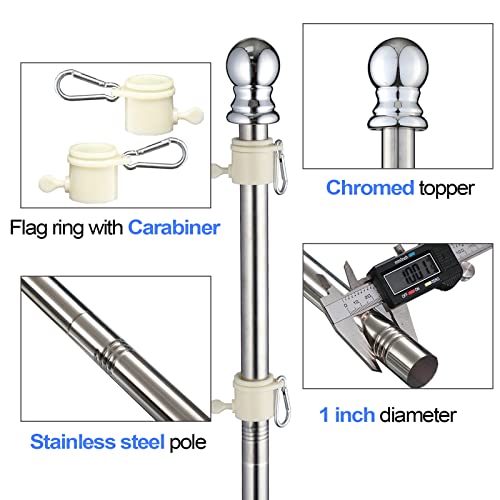 GLORYA 5FT Flag Pole Kit for House, 1" Outdoor American Flag Pole with Tangle-Free Flag Pole Rings, Stainless Steel Wall Mounted Flag Pole for Residential and Commercial, Silver