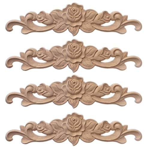 Ravviva i tuoi mobili con 4 fogli di adesivi in legno da 20x5 cm, caratterizzati da incisioni intricate e colore originale del legno.