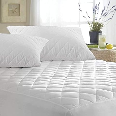 Brit Diamonds 40cm Deep Quilted Mattress Protector Breathable Anti Allergy Noiseless Fitted Mattress Cover Pad Single Double King Super King Bed Mattress Topper (Double), White Cover