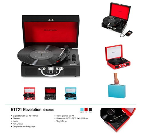Ricatech RTT21 Tourne-Disque, Tourne-Disque Portatif Léger avec des Hauts-Parleurs, Trois Vitesses, RCA, Bluetooth, Prise Casque, Lecture MP3. Magnifique Valise de Lecteur de Style de Vinyle (Noir) - Les Beatles, Paul McCartney, John Lennon, RIngo Starr, George Harrison Ricatech RTT21 Tourne-Disque, Tourne-Disque Portatif Léger avec des Hauts-Parleurs, Trois Vitesses, RCA, Bluetooth, Prise Casque, Lecture MP3. Magnifique Valise de Lecteur de Style de Vinyle (Noir) – Image 7