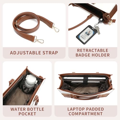 Keyli 3pcs Sets Laptop Bag for Women,15.6 Work Tote Bags Waterproof Leather Business Computer Briefcase with Clutch Purses Casual Shoulder Handbag Messenger Bag for Travel Office Brown - image 6