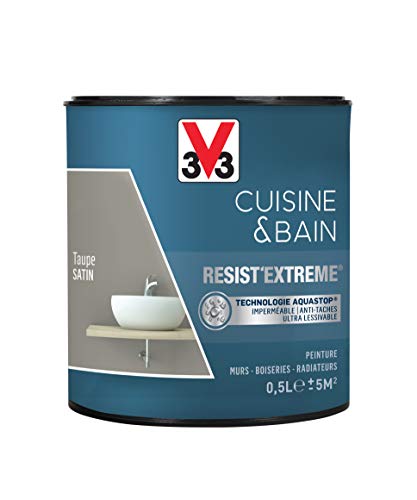 V33 Peinture multi-supports monocouche Cuisine & Bain Resist'Extrême® Satin, Taupe, 0,5L