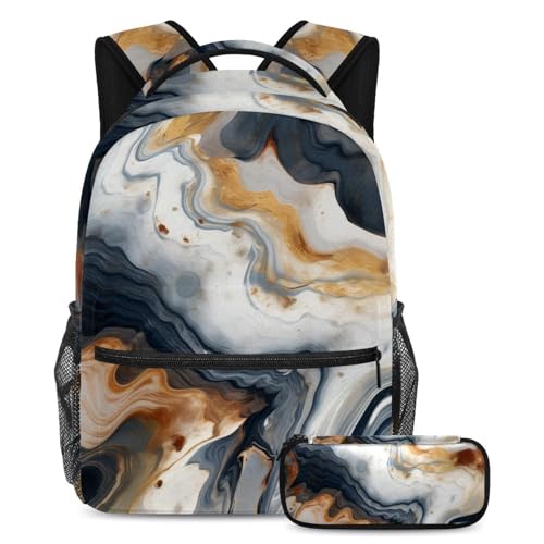 Cartables de grande capacité texture marbre pour étudiants et voyages