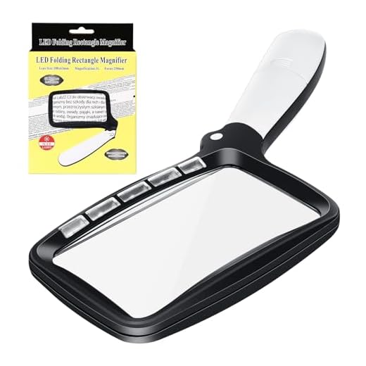 Lente di Ingrandimento Rettangolare, 3X Grande Rettangolo di lettura lente con LED 5,con Modalità di Attenuazione con Lente D'ingrandimento Manuale Pieghevole, per anziani, libri, Mappe, Gioielli