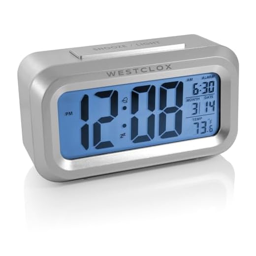 Westclox Alarm Clock with Large Digital Display and Blue Backlight on Demand, Westclox Alarm Clock, Month/Date and Temperature Display with Ascending 5 Minute Snooze Alarm, Silver