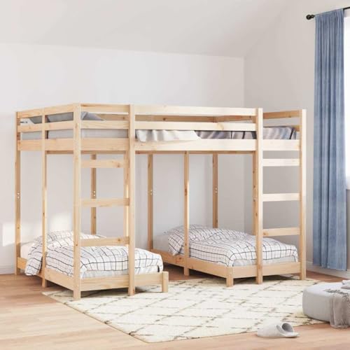 Molumvel Litera triple de 140 x 200 cm de madera de pino, cama apilable para 4 personas, muebles para dormir con dos escaleras y protección contra caídas para habitaciones de invitados