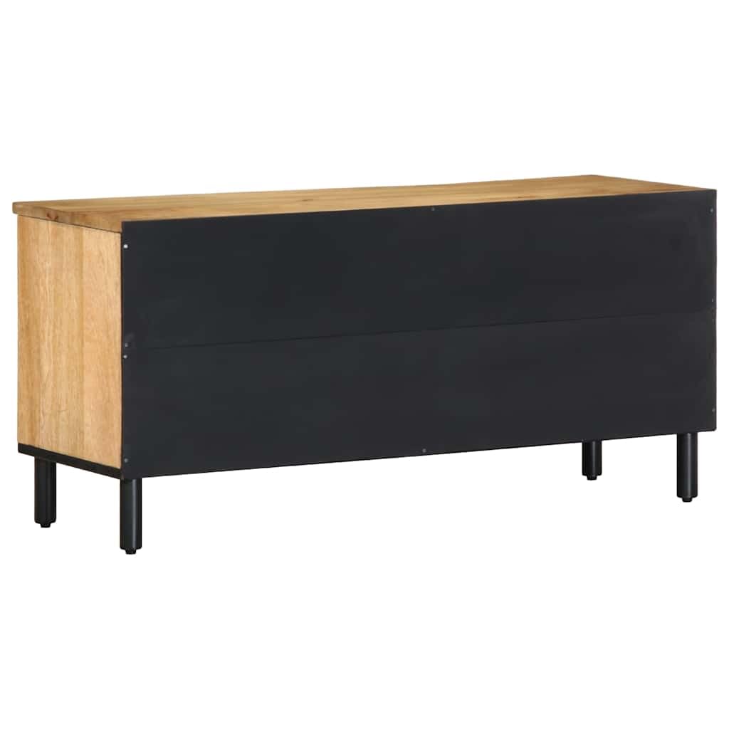 TV-Schrank Mangoholz Massiv 100x33x46 cm Braun | Rustikales Lowboard für Wohnzimmer und Schlafzimmer mit CNC-Front und 10 cm Metallbeinen für einfache Bodenreinigung.