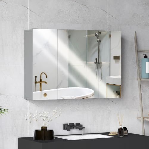 kleankin 35" x 24" Armadietto a muro con ante a specchio Grigio