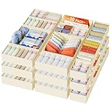 DIMJ Organizer per Cassetti Armadio - Divisori Per Cassetti Intimo Non Tessuto, Organizzatore Armadio Scatola Pieghevole Salvaspazio Per Calzini, Biancheria, Cravatte, 30 Pezzi, Beige